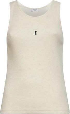 Saint Laurent Sleeveless Tops, female, Beige, Size: L Cassandre Tank Top