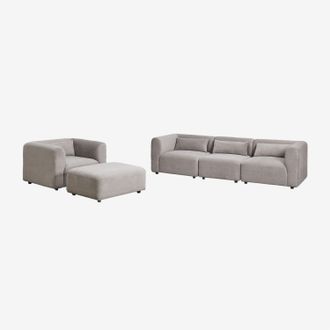 Sklum Conjunto De Sal&oacute;n Con Sof&aacute; Modular De 3 Piezas, Sill&oacute;n Y Puff Fogler Sklum
