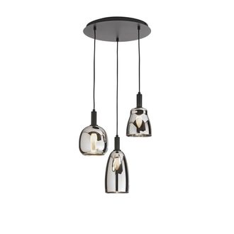 Luce-Ambiente-Design Weizen suspension with Three Lights in Black Metal and Chrome Glass