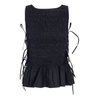 Ganni Sleeveless Tops, female, Black, Size: XS Cotton Poplin Smock Tie Top