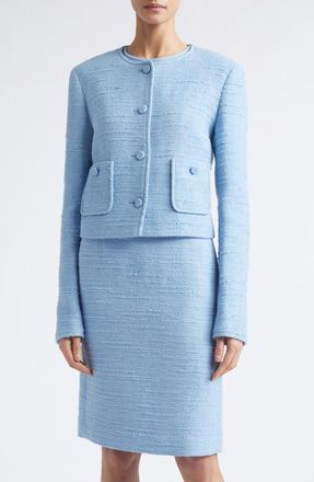 Lafayette 148 New York Patch Pocket Tweed Short Jacket in Blue Oasis at Nordstrom, Size 12