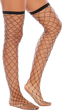 Generic Women Fishnets Stockings Sparkly Rhinestone Stay Up Party Thigh High Stockings Shiny Pantythose Rhinestone Sexy Tights Fishnets Stocking Lingerie Over