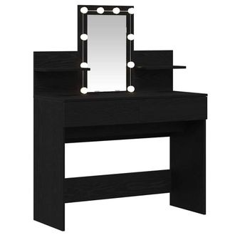 Berkfield Home Dressing Table with LED Black Oak 100x40x130 cm | Size: 100 x 40 x 130 cm