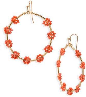 Cara Beaded Flower Hoop Earrings in Orange at Nordstrom Rack