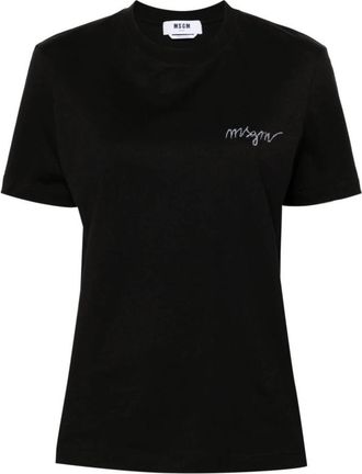 Msgm Zwart Katoenen T-shirt - Dames - T-shirts - Zwart - 2XS - Katoen - Tops
