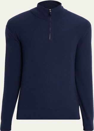 Ermenegildo Zegna Mens Cashmere Waffle-Knit Quarter-Zip Sweater