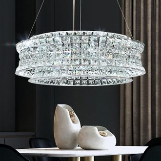 CGC Lighting Sasy Chrome & Crystal Adjustable Ceiling Light Pendant in Metallic Silver