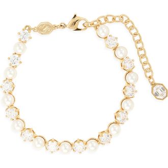 Swarovski Matrix Crystal & Faux Pearl Tennis Bracelet in White/Gold at Nordstrom
