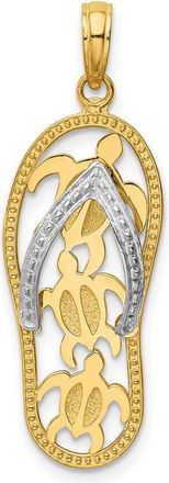 Diamond2Deal 14k Two-tone Gold Triple Sea Turtle Flip-Flop Pendant