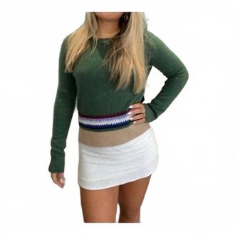 Autumn Cashmere Boxy Crew With Hand Crochet Sweater In Pickle