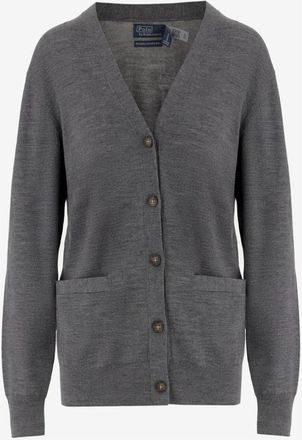 Polo Ralph Lauren Grijze Wol V-hals Vest met Zakken - Dames - Vesten - Grijs - L - Wol - Truien & Vesten