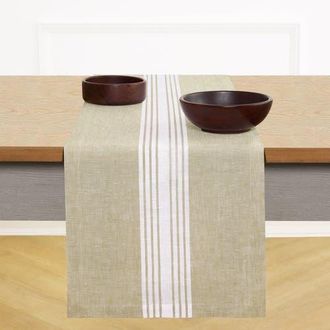 Solino Home Linen Table Runner for Dining Table, Holiday and Everyday Table Decor - Farmhouse in White And Pale Khaki at Nordstrom, Size Xx-Large