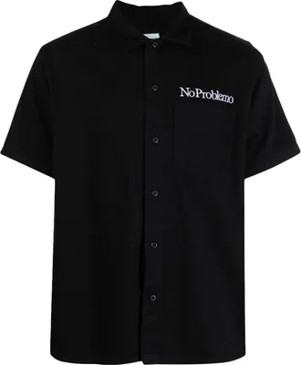 Aries slogan-embroidered cotton shirt - men - Cotton - S - Black