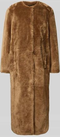 Stand Studio Mantel aus Kunstfell mit Rundhalsausschnitt Modell Gracelyn in Dunkelbraun, Gr&ouml;&szlig;e 36