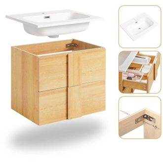 SoBuy Sobuy - Mobile base per lavabo con due cassetti Mobile da bagno Naturale 61x46x54cm BZR172-N