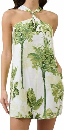 Sugarlips Palms Tropical Halter Mini Dress In Cream/ Green