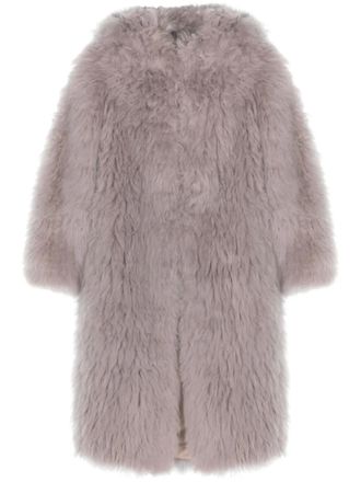 Liska single-breasted shearling coat - women - Cashmere - M - Grey
