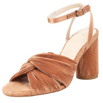 Generic MiaZane Womens Pleated Bow Block Heel Sandals Peep Toe Ankle Strap Bridal Dress Heels for Wedding Ceremonies & Elegant Evening Receptions,Brown,4.5 UK