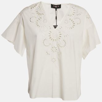 Paule Ka Off-White Floral Embroidery Cotton Top