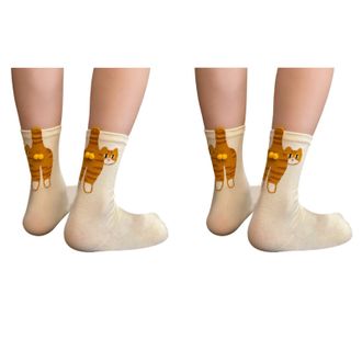 Generic Cute Cat Socks with Balls, 2 Pairs 3 Pairs, Cotton Funny 3D Plush Balls Soft and Comfortable Wear Great Gift Idea (2 Pairs-White+White)