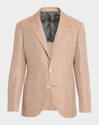 Brunello Cucinelli Men & apos;s Wool, Silk and Linen Herringbone Suit Jacket