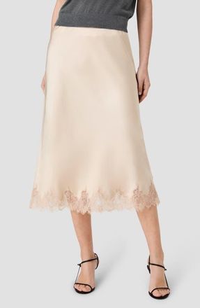 French Connection Ennis Satin Lace Midi Skirt in Champagne at Nordstrom, Size X-Large