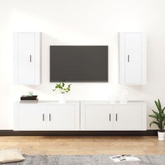vidaXL Vidaxl - Set De Muebles Para Tv 4 Piezas Madera Contrachapada Blanco