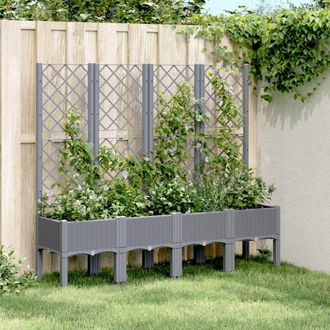 Berkfield Home Garden Planter with Trellis Blue Grey 160x40x142 cm PP | Size: 160 x 40 x 142 cm