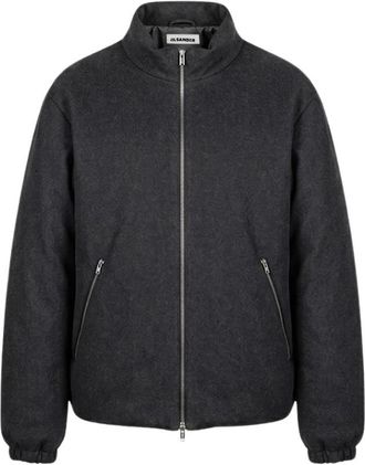 Jil Sander Zip-Up Donsjas - Heren - Gewatteerde jassen - Grijs - L - Leer - Jassen