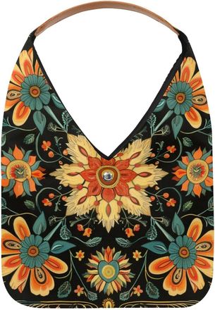 Generic Vintage Ethnic Boho Floral (4) Reusable Lightweight Grocery Bags - Foldable Into Compact Pouch, Washable & Sturdy, Multipurpose for Shopping and Trave
