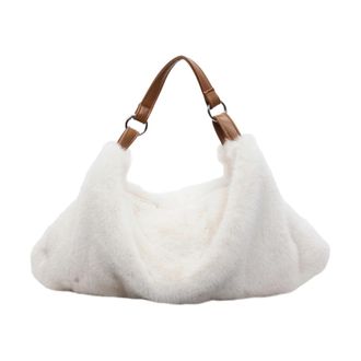 Generic Winter Plush Shoulder Bag Large Capacity Underarm Pouch Fluffy Crossbody Bags Women Fur Tote Handbag Travel(White B)