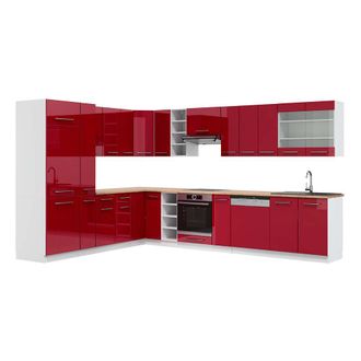 Vicco Cocina Esquinera Fame-line, Burdeos Brillo Intenso/blanco, 347 X 257 Cm, Et Roble