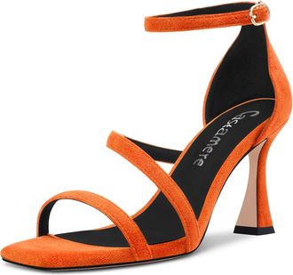Castamere Women Mid Heel Open Toe Sandals Ankle Strap Gladiator Wedding Dress 8.5 CM Heels Orange 5.5 UK