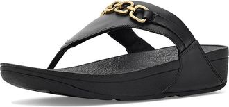 FitFlop Lulu Square-Chain Leather Toe-Post Sandals Womens Wedge Shoes Black : 10 M (B)