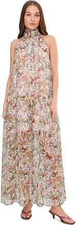 Avec Les Filles Drop Waist High Collar Sleeveless Maxi Womens Dress Pink Cheetah Scarf : LG, Polyester