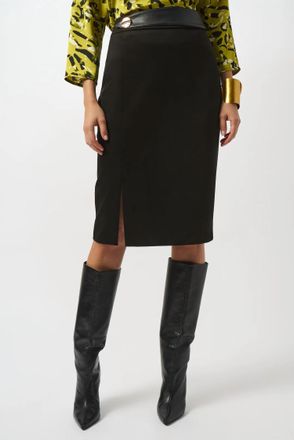 Joseph Ribkoff Scuba Suede Pull On Leatherette Pencil Skirt In Black