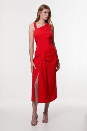 Karen Millen Womens Tailored Asymmetric Neck Strappy Detail Dress - Red - Size 12 UK