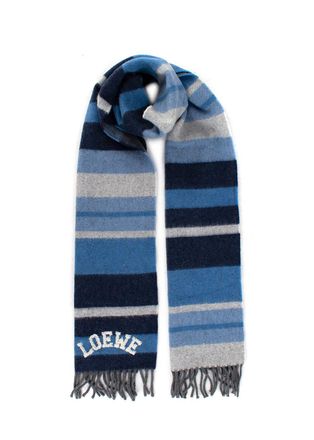 Loewe Blue Striped Fringed Wool Scarf