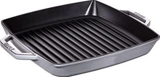 Staub Rechteckige Grillpfanne Mit Zwei Griffen, Grau Sart&eacute;n Parrilla Cuadrada Con Dos Asas, Color Gris Grafito, 33 Cm, Hierro Fundido - Staub
