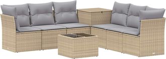 vidaXL Juego De Sof&aacute; 8 Uds. Beige Y Gris Claro Rat&aacute;n Sint&eacute;tico Y Acero Vidaxl