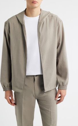 Emporio Armani Seersucker Hooded Jacket in Solid Dark Beige at Nordstrom, Size 42 Us