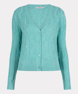Esqualo Womens Lark Lurex Cable Cardigan In Aqua