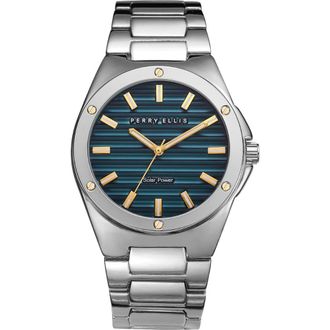Perry Ellis Solar Powered Quartz Bracelet Watch, 41mm in Silver at Nordstrom Rack