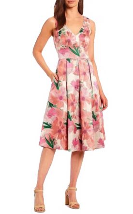 Eliza J Floral Print Fit And Flare Midi Dress In Pink