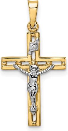 Diamond2Deal 14k Two-tone Gold Polished Solid INRI Crucifix Pendant