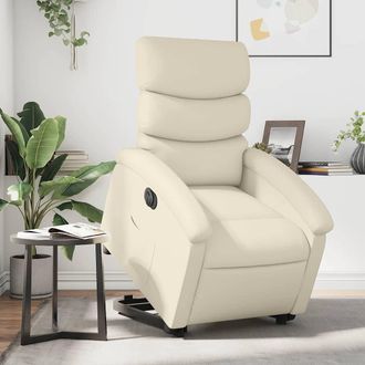 vidaXL Vidaxl - Sill&oacute;n Reclinable Elevable El&eacute;ctrico De Cuero Sint&eacute;tico Crema