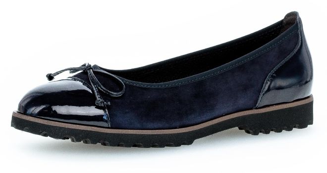 Ballerina GABOR, Damen, Gr. 38,5, blau (nachtblau), Lacklederimitat, Ziegenveloursleder, unifarben, Schuhe Ballerina, Flats, Chunky Slipper mit komfor