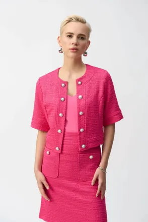 Joseph Ribkoff Boucl&eacute; Cropped Jacket In Pink