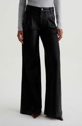 AG - Adriano Goldschmied Dorine Coated High Waist Wide Leg Jeans in Ltt Lt Super Black at Nordstrom Rack, Size 27