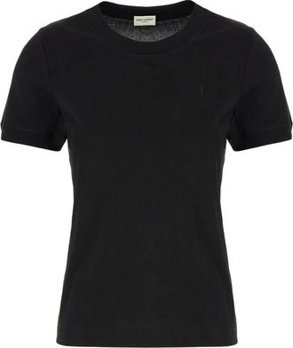 Saint Laurent Cassandre Rib Rib T-shirt - Dames - T-shirts - Zwart - XL - Katoen - Tops